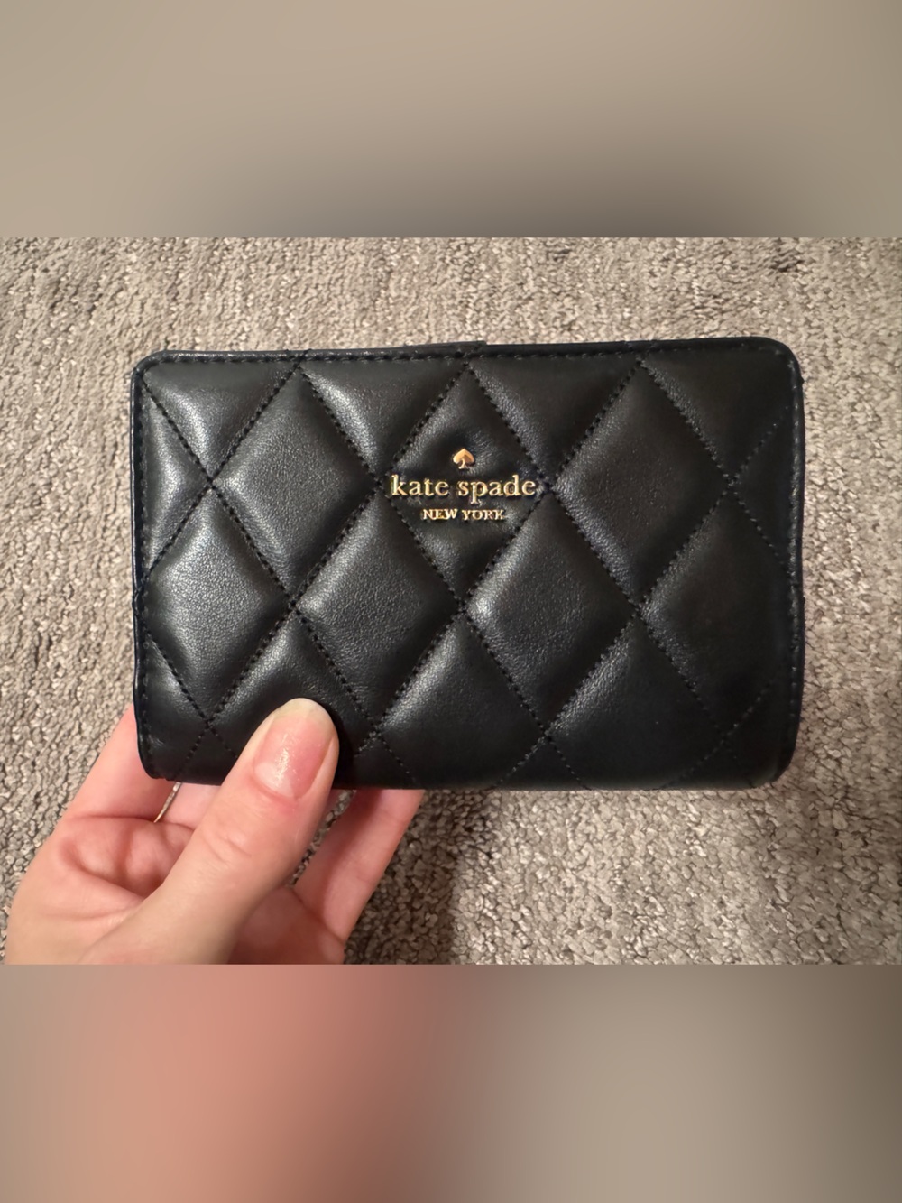kate spade Black Quilted Leather Card Holder with Gold Logo
